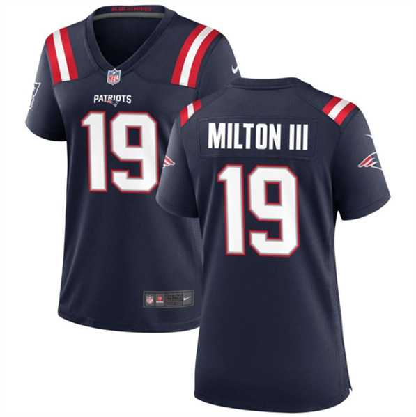 Women%27s New England Patriots #19 Joe Milton III 2024 Navy Stitched Jersey Dzhi
